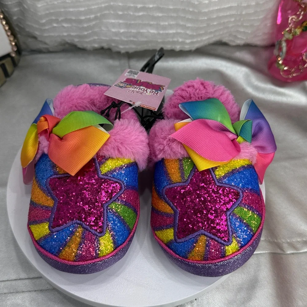 K1) Jojo Siwa-Rainbow Slippers with Stars and Spirals, Little Girls, Size 7-8(3)